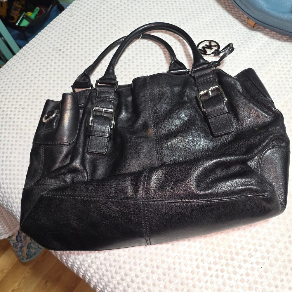 MICHAEL KORS XL BLACK LEATHER BROOKVILLE SATCHEL BAG